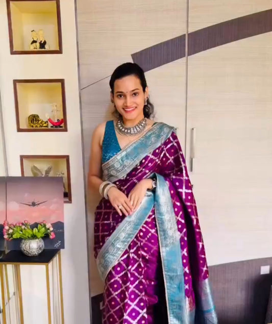 Purple Color Designer Kanjivaram Readymade/Easy Saree