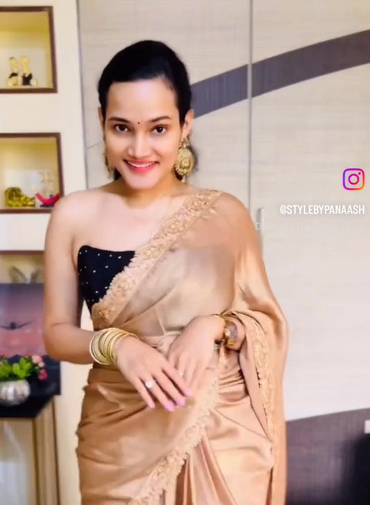 Golden Cocktail Party Wear Readymade Saree