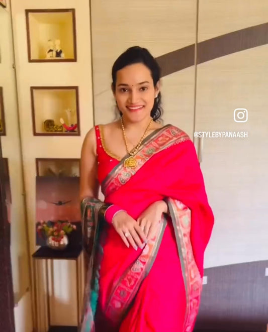 Pink Soft Patola Silk Readymade/Easy Saree