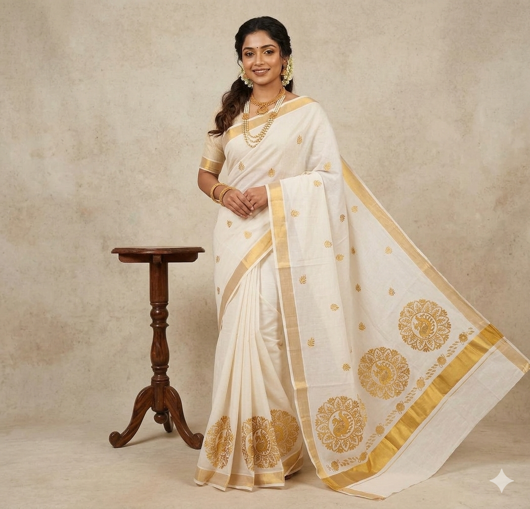 Kerala Mul Cotton Kasavu Easy/Readymade Saree - Panaash Saree
