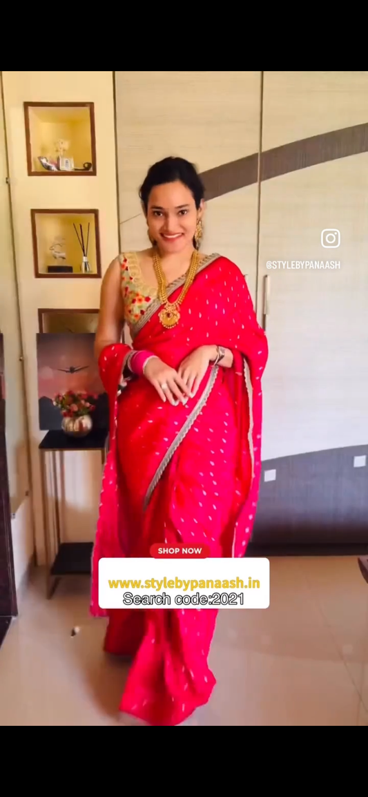 Pink Soft Banarasi Silk Readymade/Easy Saree