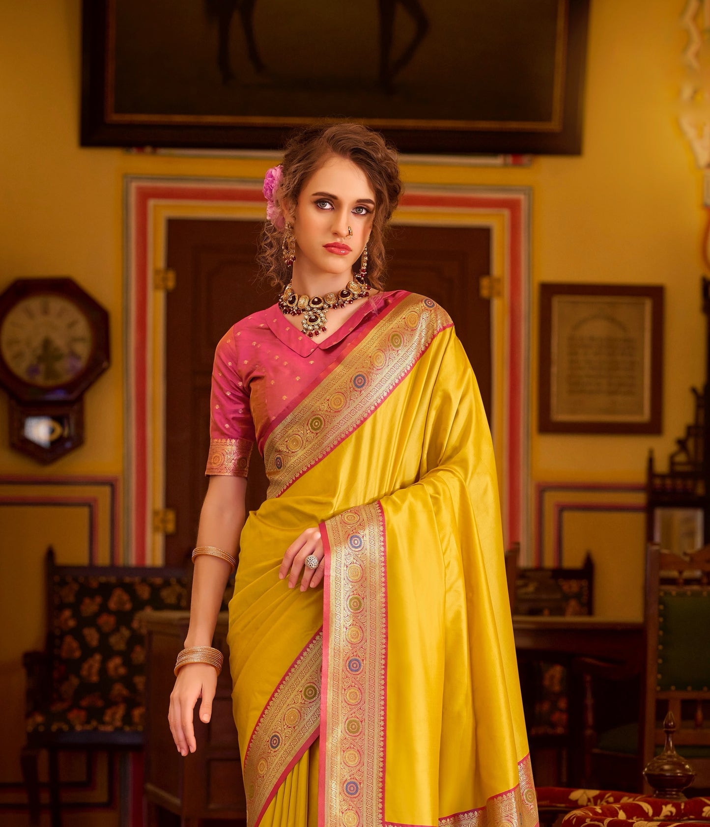 Yellow Soft Silk Readymade/Easy Saree (Copy)