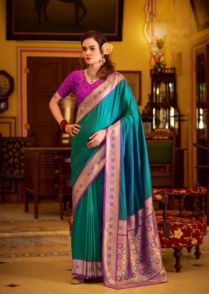 Teal Green Tone Soft Silk Readymade/Easy Saree