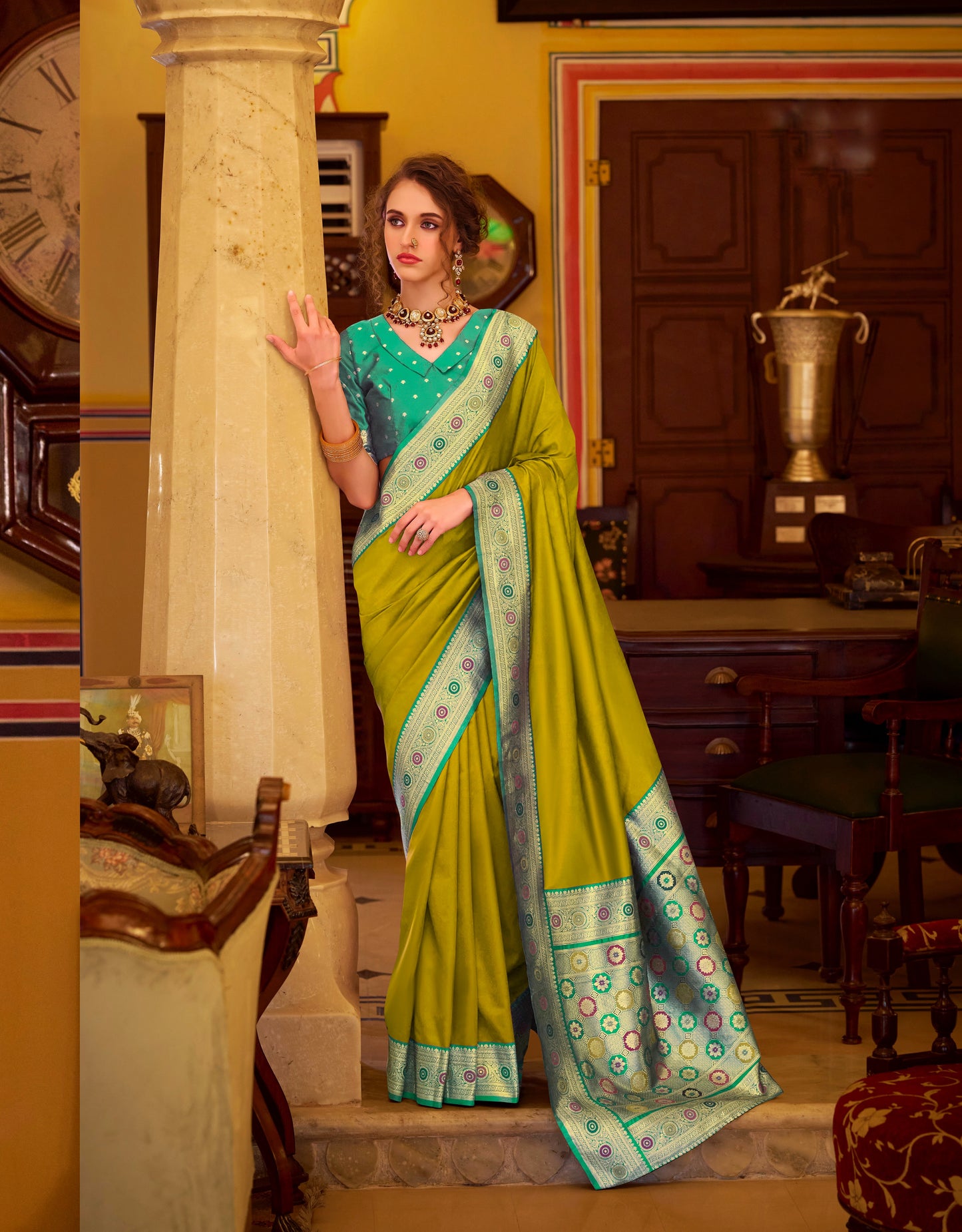 Light Green Soft Silk Readymade/Easy Saree