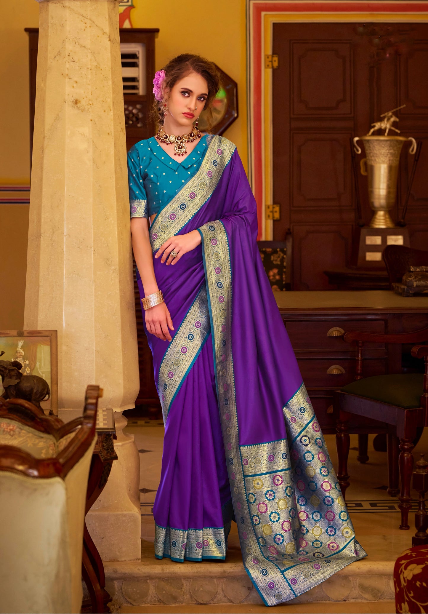 Purple Soft Silk Readymade/Easy Saree