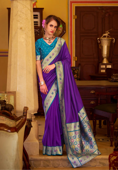 Purple Soft Silk Readymade/Easy Saree