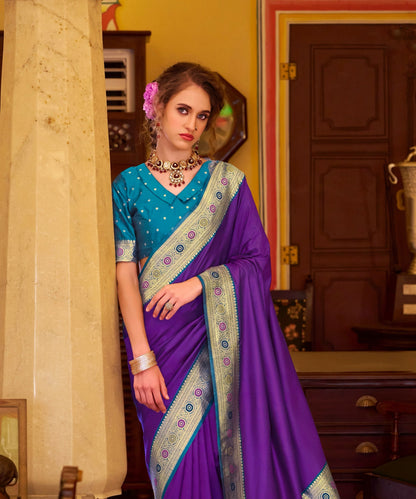 Purple Soft Silk Readymade/Easy Saree