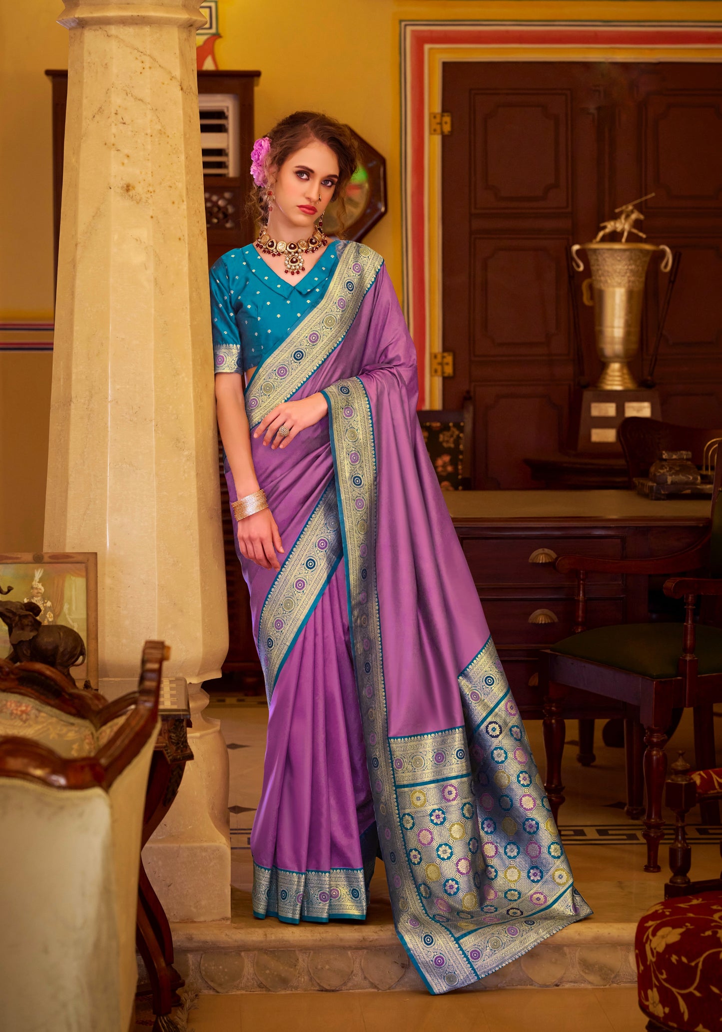 Lavender Soft Silk Readymade/Easy Saree