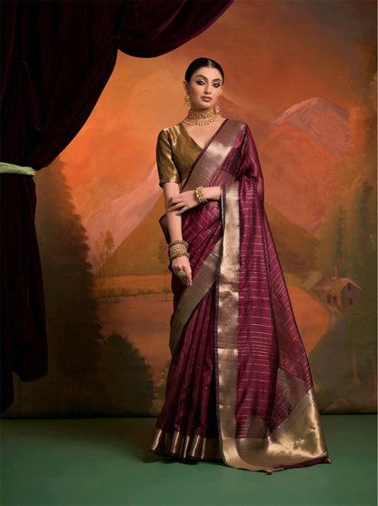 Maroon Raw Silk Readymade Saree With Customised Designer Blouse