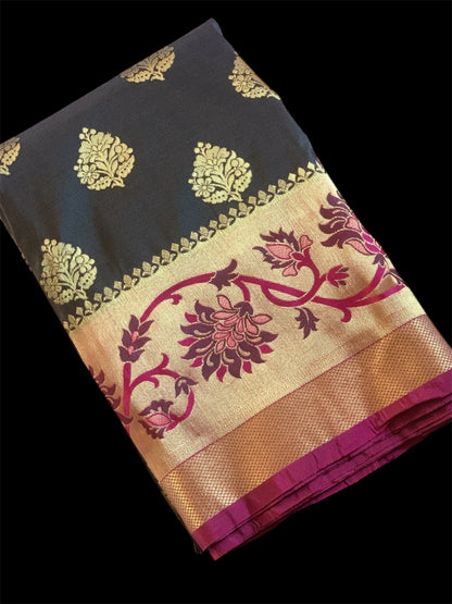 Black Color Silk Readymade/Easy Saree (Clearance)