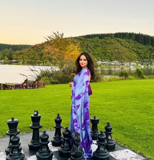Purple Printed Crepe Easy/Readymade Saree
