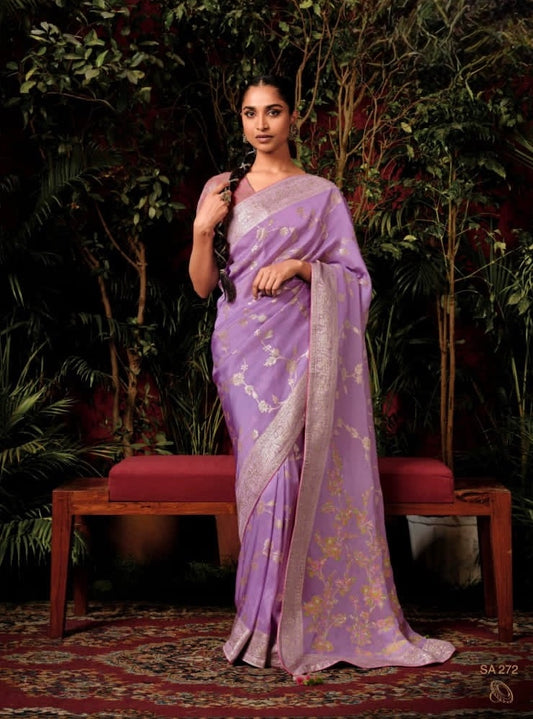 Lavender Designer Banarasi Readymade/Easy Saree