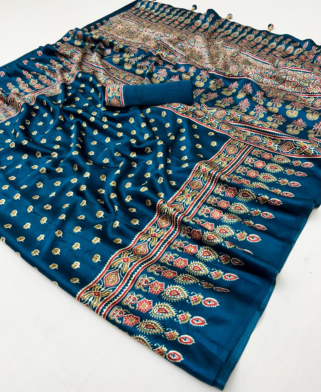Turquoise Readymade Crepe Silk Saree