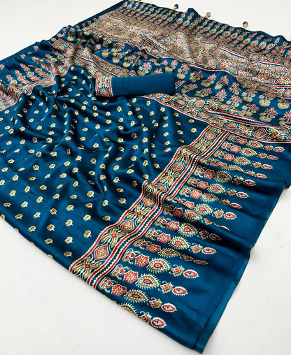 Turquoise Readymade Crepe Silk Saree