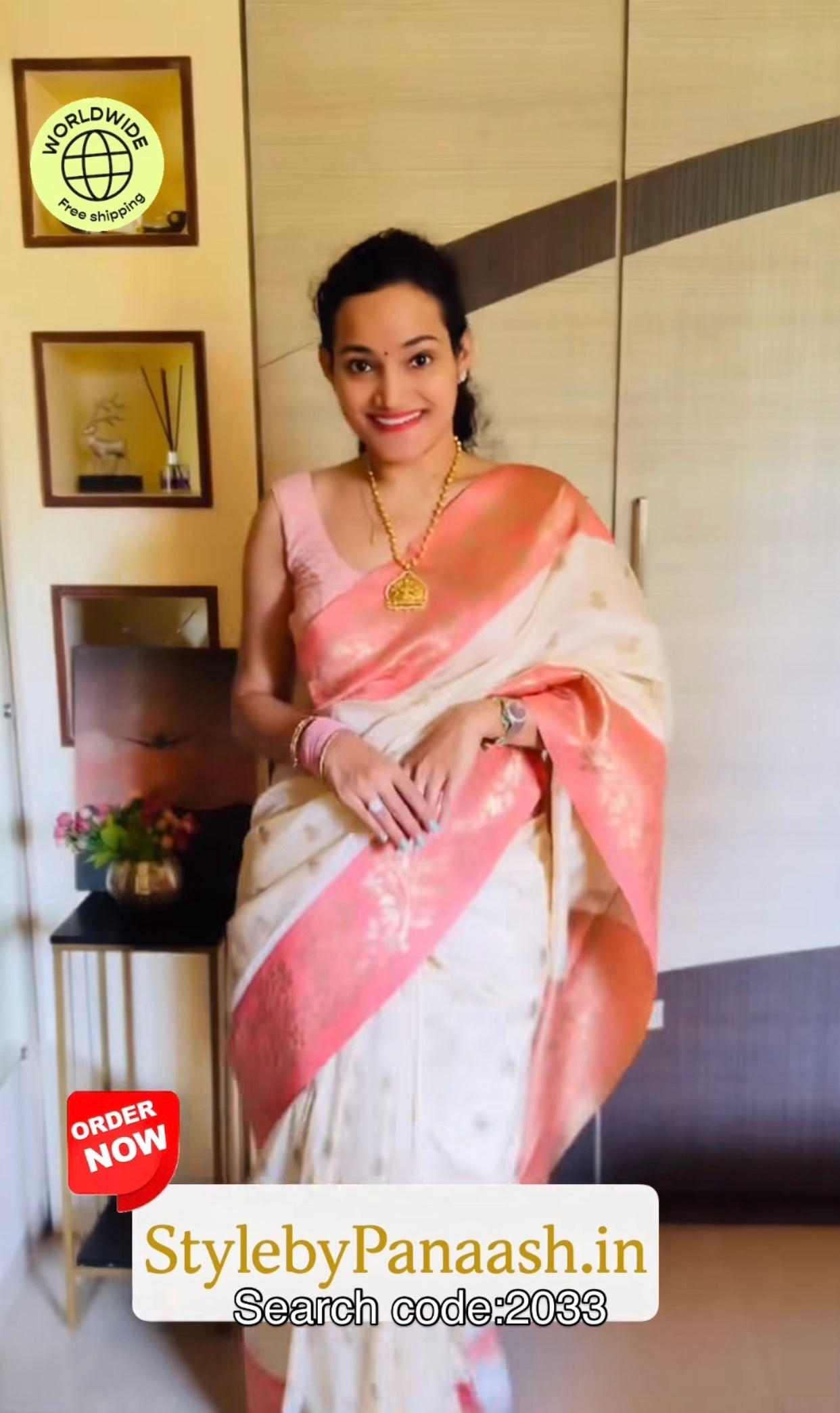 White Kanjivaram Silk Readymade/Easy Saree