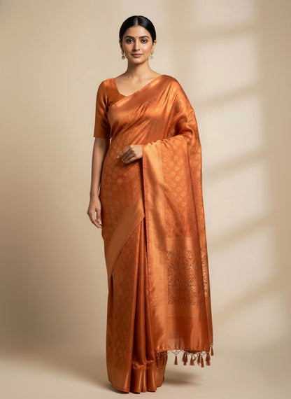 Burnt Orange Soft Silk Readymade/Easy Saree