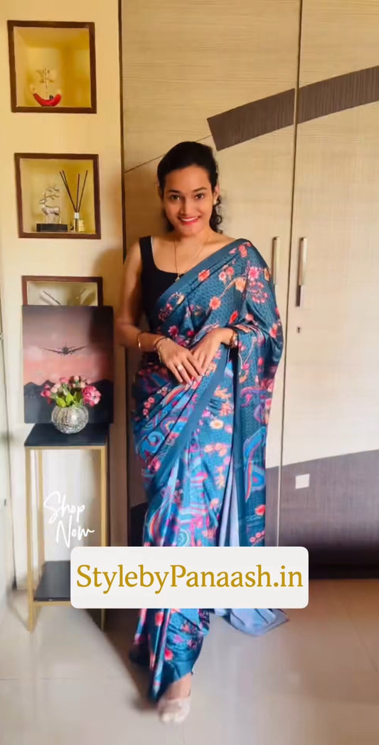 Plus Size Multi Color Crepe Silk Readymade Saree - Panaash Saree