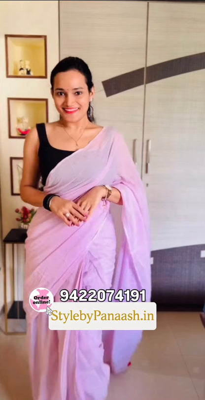 Lavender Mul Cotton Casual Readymade/Easy Saree - Panaash Saree