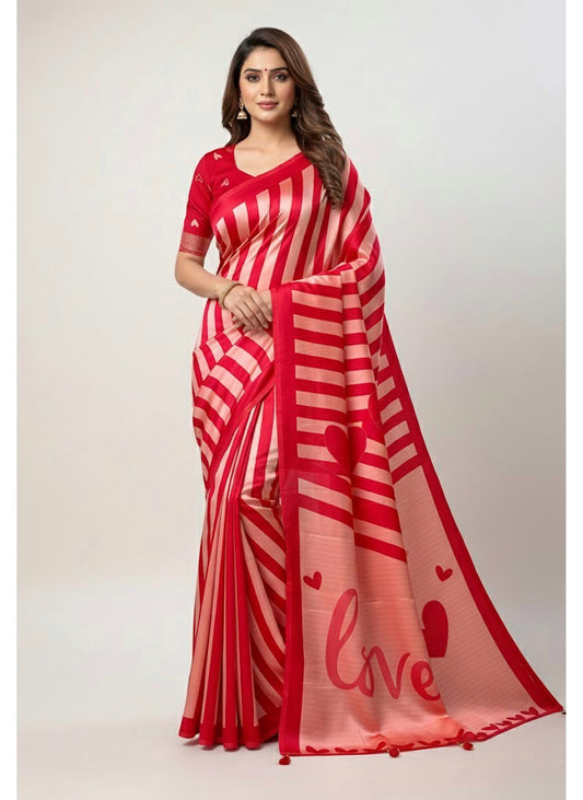 Red Valentine's Special Crepe Silk Readymade/Easy Saree - Panaash Saree