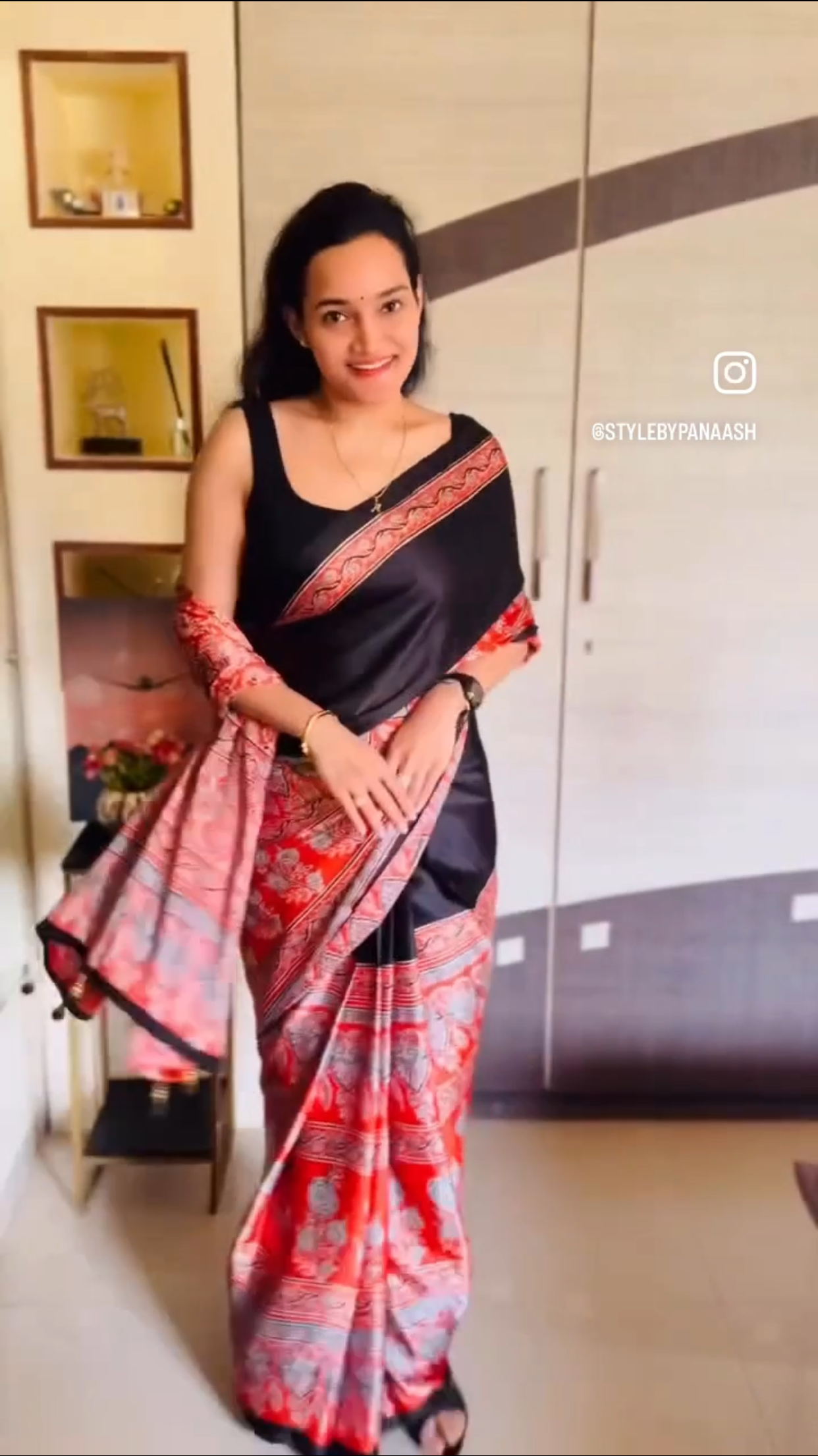 Black & Orange Crepe Silk Normal Drape Saree - Panaash Saree