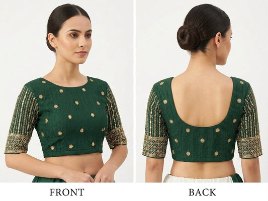 Green Embroidered Sleeve Stretchable Blouse - Panaash Saree