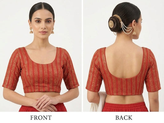 Red Striped- Stretchable Blouse - Panaash Saree