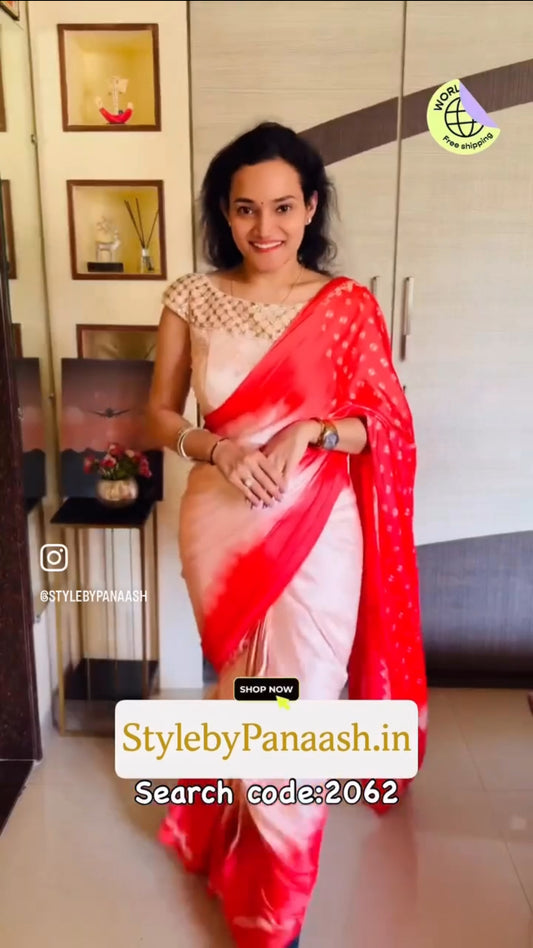 Coral Ombre Crepe Silk Readymade/Easy Saree - Panaash Saree