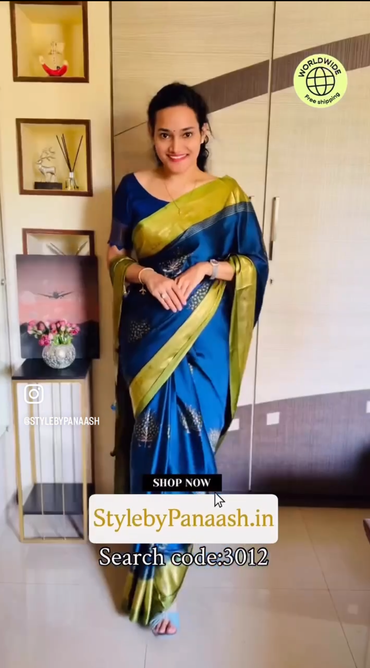 Royal Blue Crepe Silk Readymade/Easy Saree - Panaash Saree