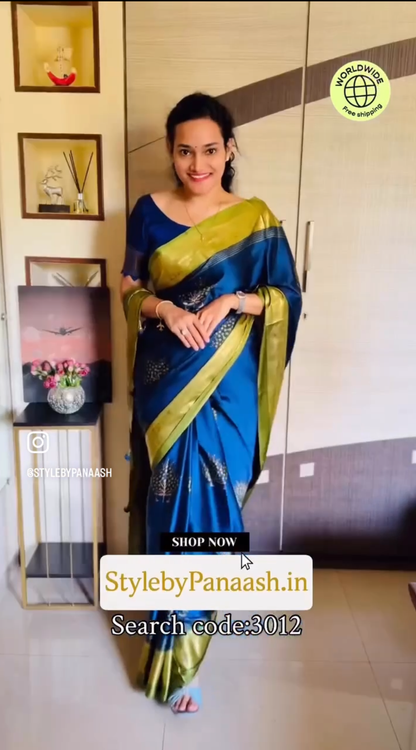 Royal Blue Crepe Silk Readymade/Easy Saree - Panaash Saree