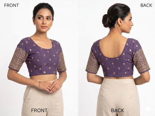 Dusty Lilac Brocade Sleeve Stretchable Blouse - Panaash Saree