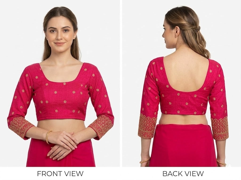 Pink Brocade 3/4th Sleeve Stretchable Blouse - Panaash Saree