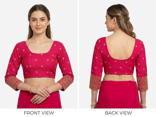 Pink Brocade 3/4th Sleeve Stretchable Blouse - Panaash Saree