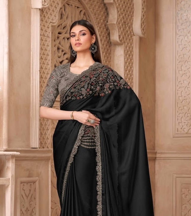 Black Cocktail Party Wear Readymade Saree
