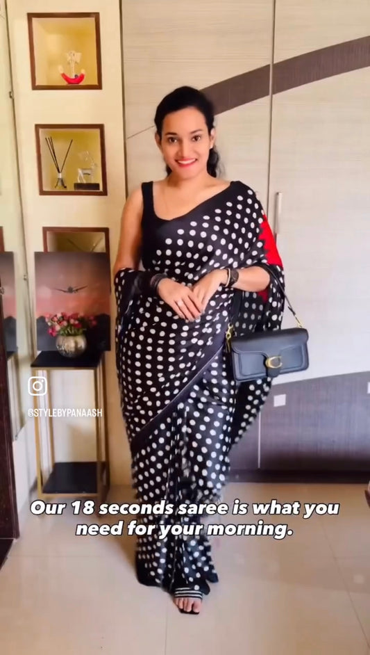 Black Crepe Silk Readymade/Easy Saree - Panaash Saree