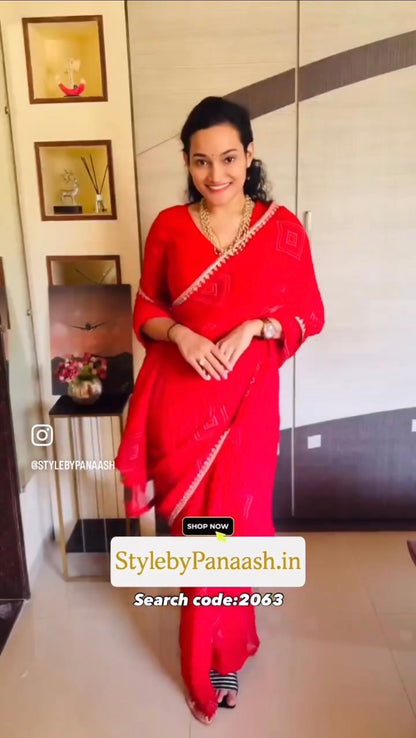 Red Georgette Readymade/Easy Saree - Panaash Saree