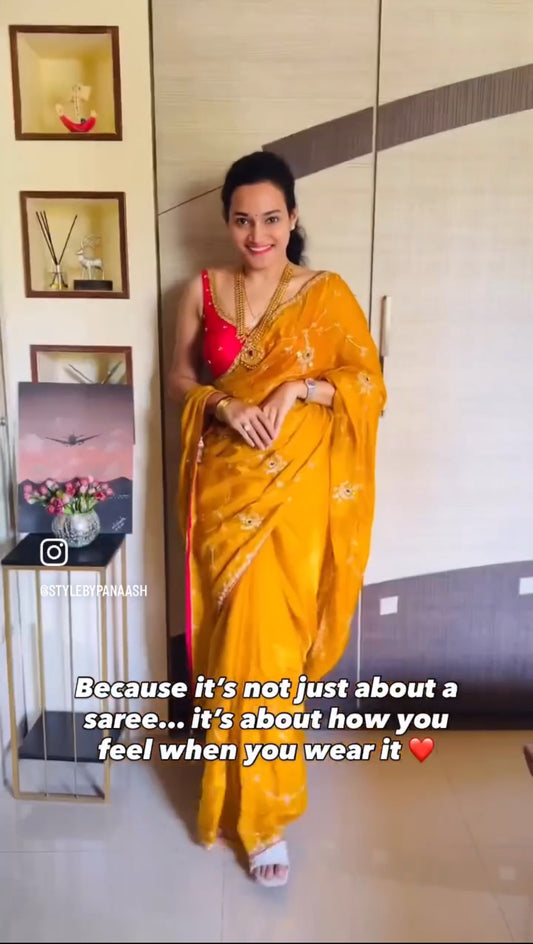 Mustard Yellow Tissue Silk Readymade/Easy Saree
