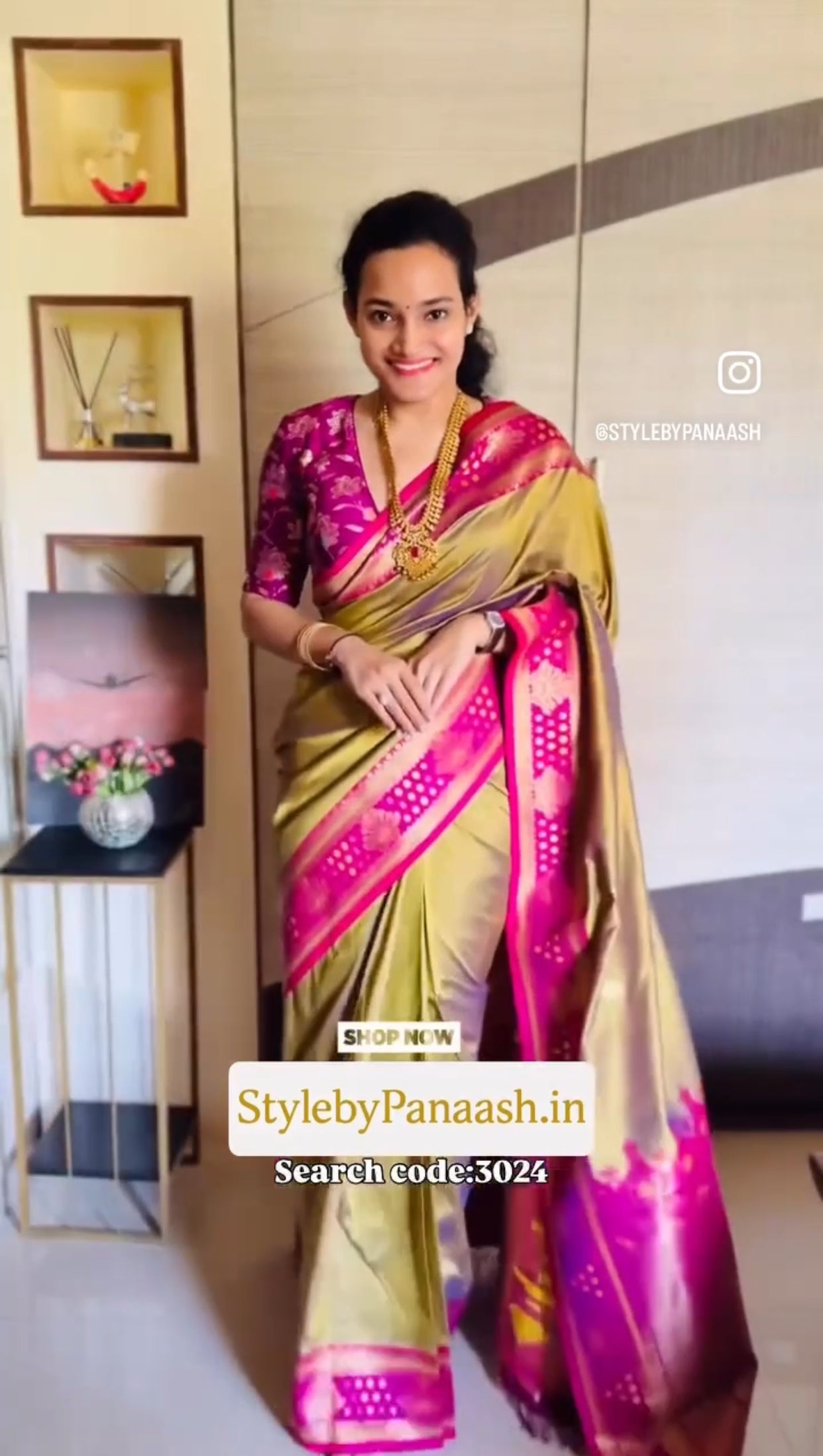 Olive Green Banarasi Silk Readymade/Easy Saree - Panaash Saree