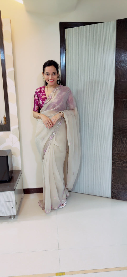 Golden Tissue Silk Readymade/Easy Saree