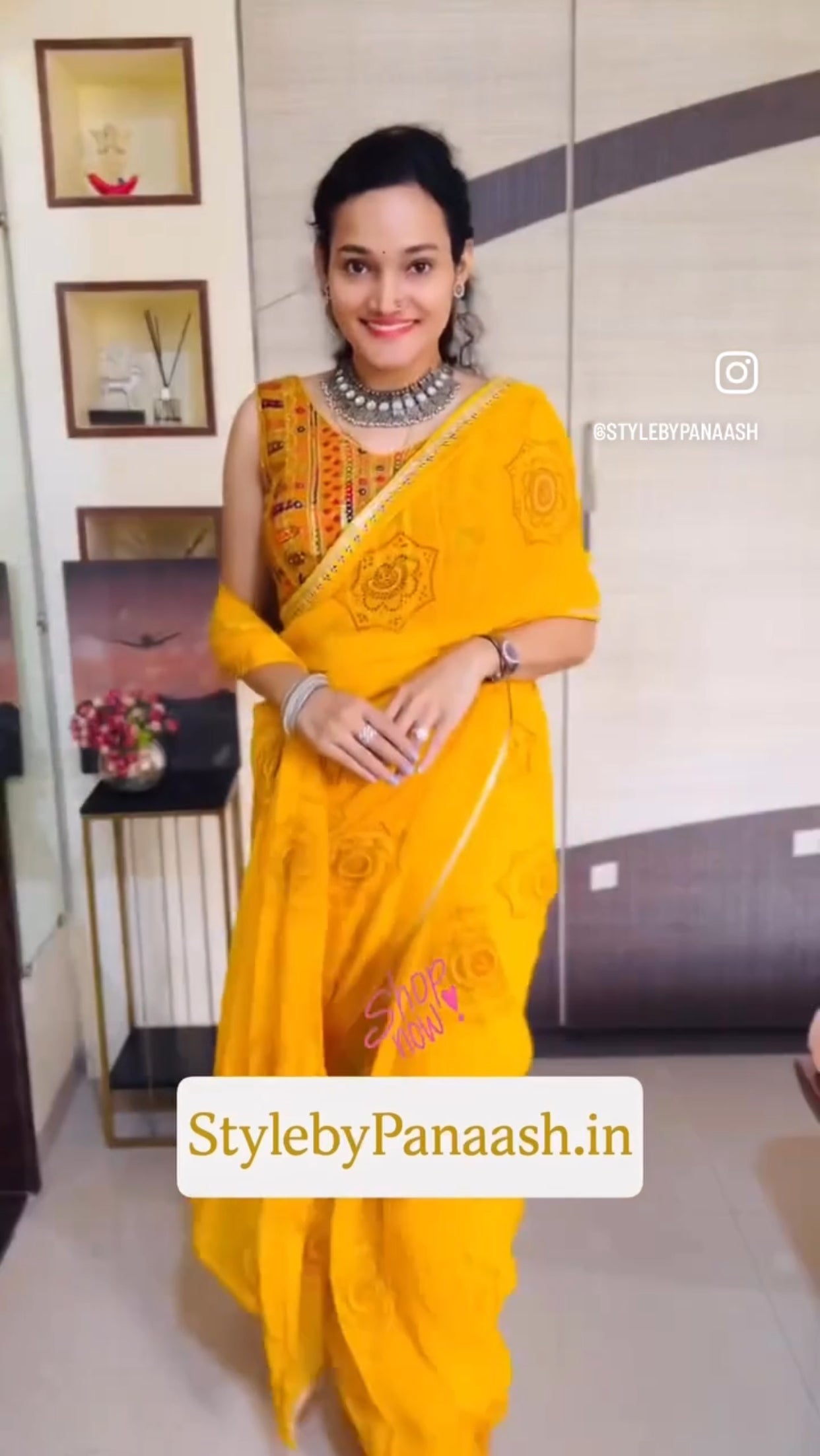 Yellow Georgette Readymade/Easy Saree - Panaash Saree