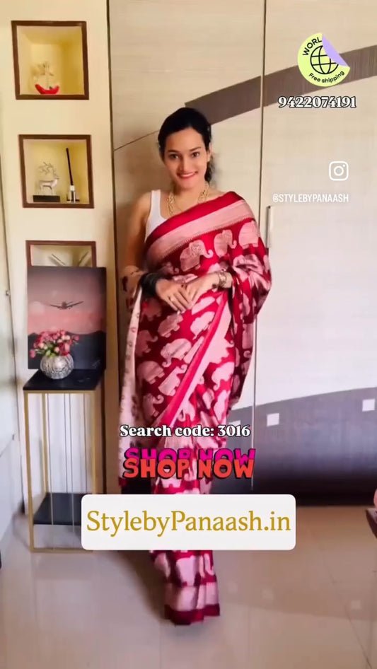 Maroon & Beige Crepe Silk Readymade/Easy Saree - Panaash Saree