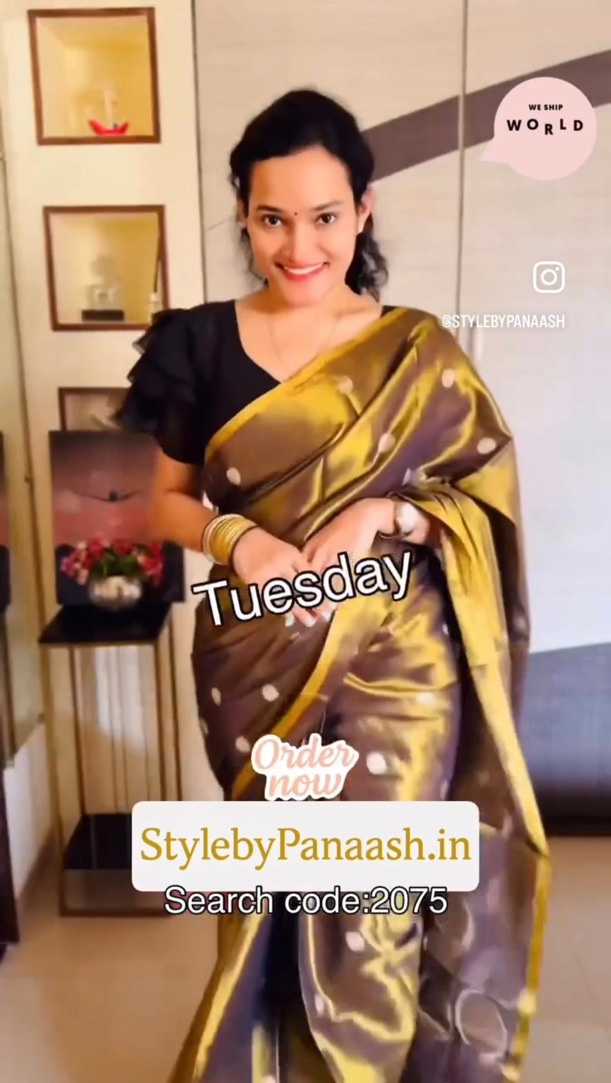 Golden Tissue Silk Readymade/Easy Saree - Panaash Saree