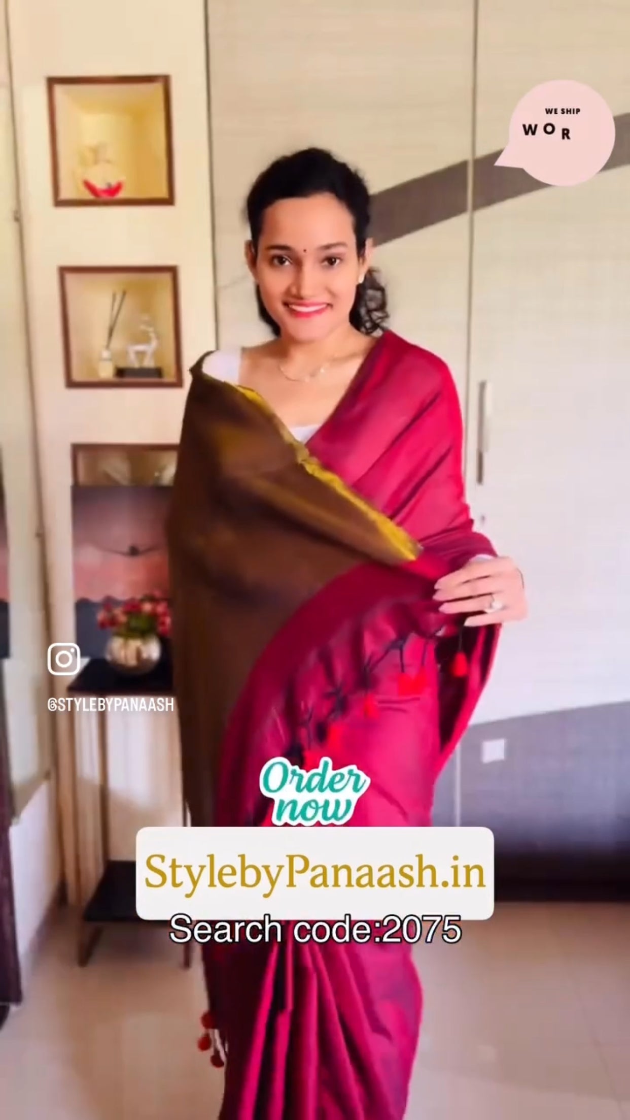 Maroon Khadi Cotton Ready To Wear/Easy Saree - Panaash Saree