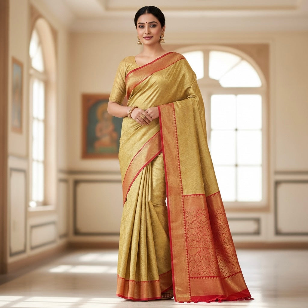 Golden Tissue Silk Readymade/Easy Saree