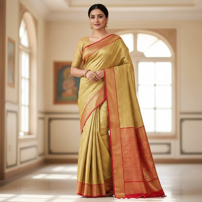 Golden Tissue Silk Readymade/Easy Saree