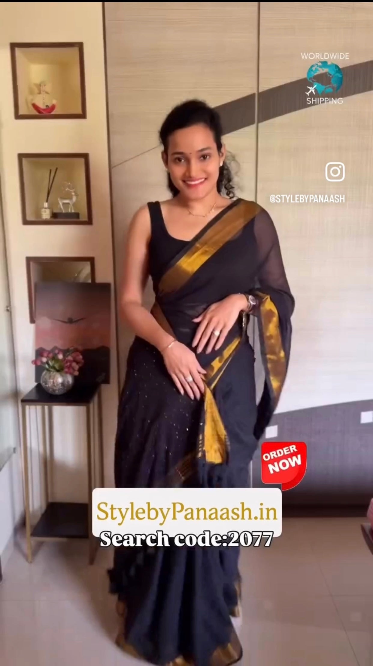 Black Mul Cotton Ready To Wear/Easy Saree