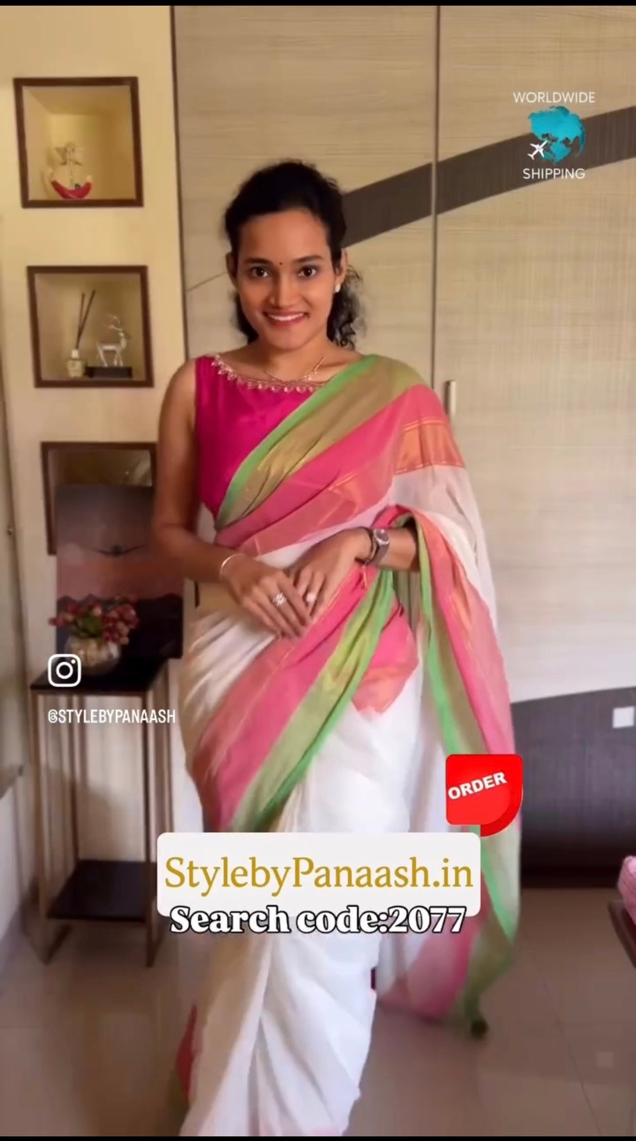 Off White Mul Cotton Ready To Wear/Easy Saree
