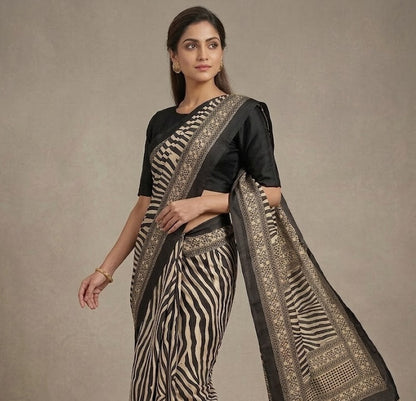 Black Crepe Silk Ready To Wear/Easy Saree