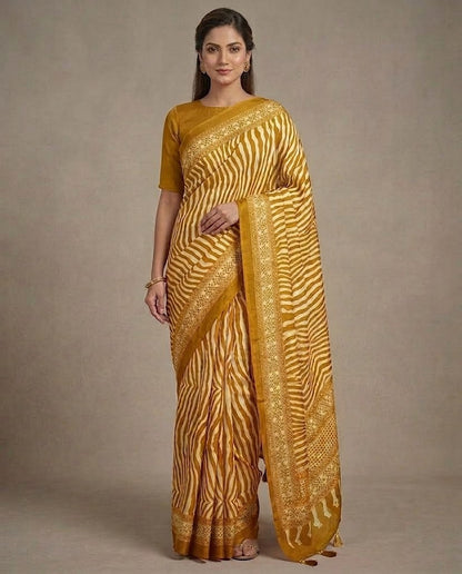 Yellow Crepe Silk Ready To Wear/Easy Saree