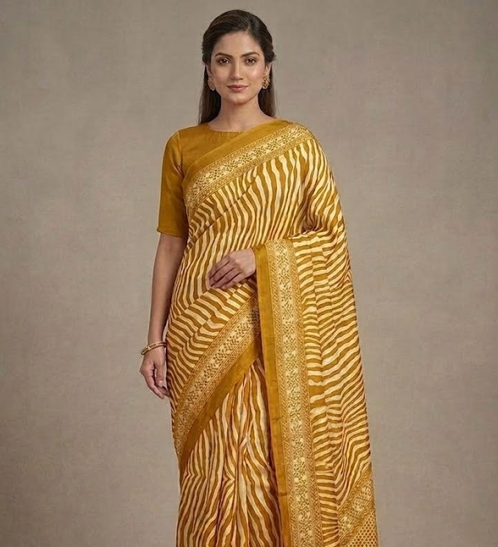 Yellow Crepe Silk Ready To Wear/Easy Saree