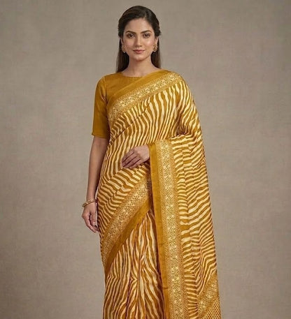 Yellow Crepe Silk Ready To Wear/Easy Saree